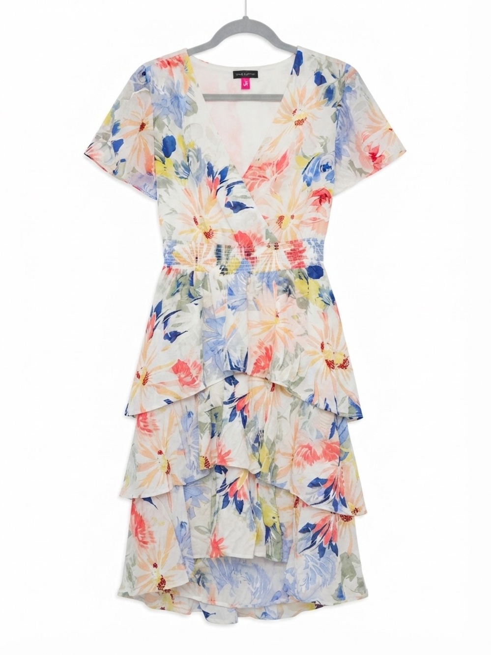Vince Camuto Floral Tiered Asymmetric High Low Dress V Neck Faux Wrap XS